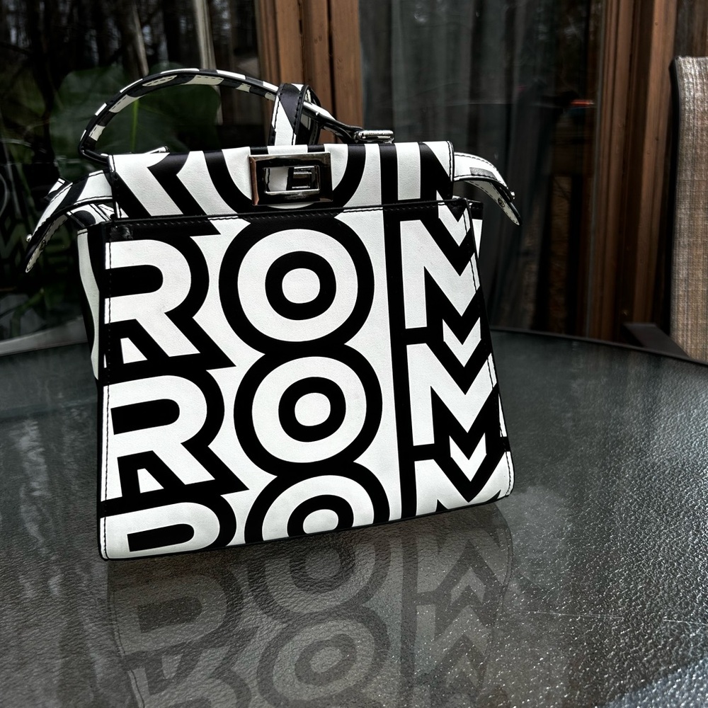 Black & White Roma Graphic Top-Handle Bag